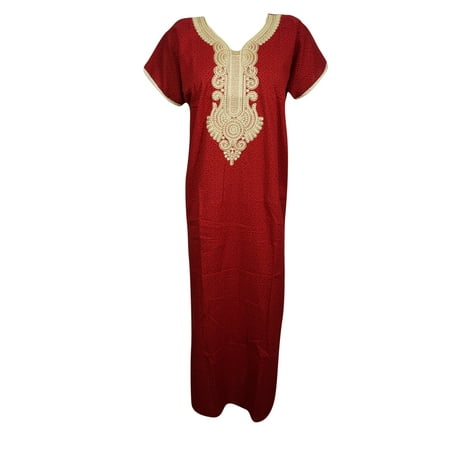 Short Caftan - Mogul Womens Maxi Caftan Dress Neck Embroidered Cotton Short Sleeves Summer Comfy Evening Kaftan Nightgown L
