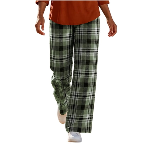 Cmfcve Checkered Wide Leg Pants for Women High Waist Plaid Pajama Pants Baggy Daily Casual Pants