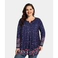 thumbnail image 2 of TIYOMI Women's Plus Size Tops Swing Flowy Long Sleeve Tunics 3X Pleated Navy Blue Floral Blouse Henley Shirts Flower Babydoll Pullover Loose Fit Tee Autumn Tunic 3XL 22W 24W, 2 of 7