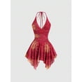 thumbnail image 1 of Vestido Corto Halter Rojo Con Estampado Solar Retro Y Falda Asimétrica, 1 of 17