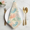 thumbnail image 2 of Teal Red Coastal Cloth Napkins, Nautical Seahorse Beach Coral Starfish Beige Washable and Reusable Dinner Napkins Set of 2, Table Napkin for Kitchen Party Birthday Wedding Hotel Housewarming 20"x20", 2 of 9