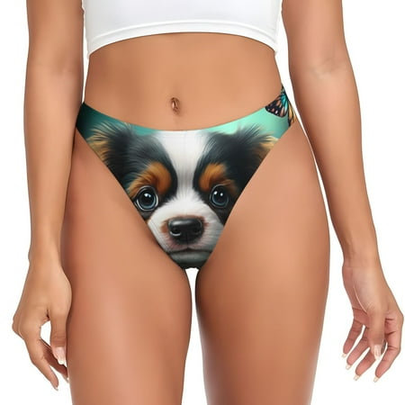 Kdxio Cute Flower Puppy Butterfly Pattern Seamless Thongs for Women No Show Thong V-waisted Stretch Breathable Sexy Panties Underwear-X-Small