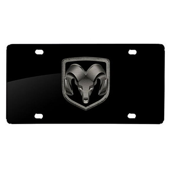 RAM Head Logo Laser Mark Matt-Look Black Acrylic License Plate