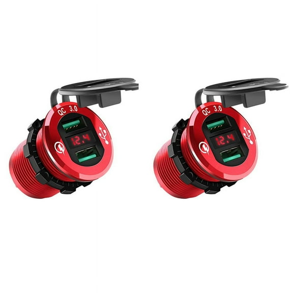 2X Quick Charge 3.0 USB Charger Socket, 12V/24V Dual USB Car Power Outlet Lighter with LED Voltmeter