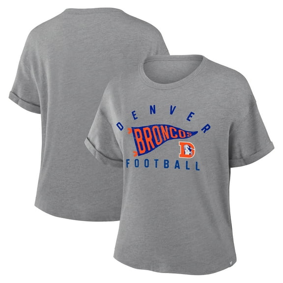 Women's Fanatics Heather Gray Denver Broncos Pennant Wave Tribute Tri-Blend Boxy T-Shirt