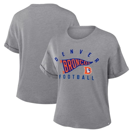 Women s Fanatics Heather Gray Denver Broncos Pennant Wave Tribute Tri-Blend Boxy T-Shirt