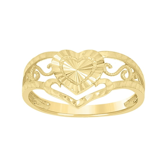 10k Yellow Gold Womens Swirl Filigree Heart Ring