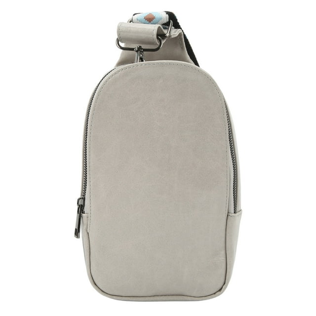 Cuero de la PU Sling Bag sola correa bolsa de hombro para el senderismo al aire libre de compras deportes gris claro