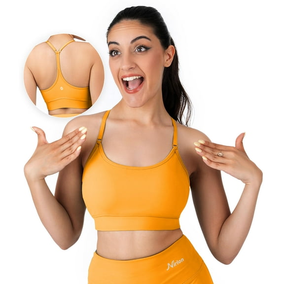 Nirlon Y Back Adjustable Sports Bras For Women - Nirlux Camisole Sports Bra, Stretchy Womens Tops Soft Workout Tops For Women (Marigold, 10)