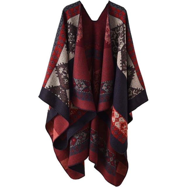 LinYooLi Women Shawl Wraps Warm Plaid Poncho Blanket Open Front Sweater Cardigan Cape Fall Winter Fleece Scarf Coat