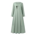 thumbnail image 4 of Robe en Coton et Lin pour Femmes Col Rond Imprimé Manches Longues Décontractée Ample Fluide de Vacances Longue avec Poches, 4 of 5