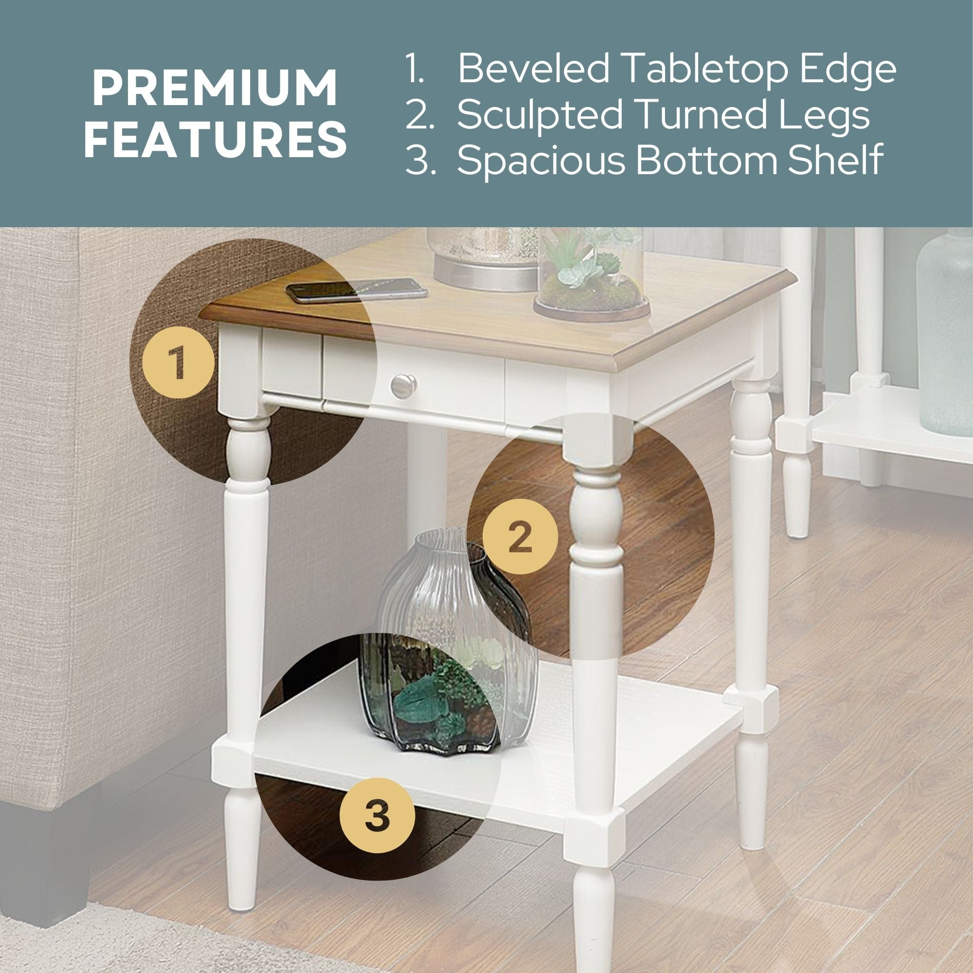 Convenience Concepts French Country One Drawer End Table with Shelf , Driftwood/White