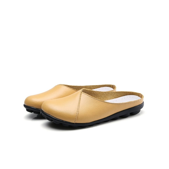 Woobling Womens Mules Slip On Flats Comfort Clogs Lightweight Slides Walking Leather Mule Yellow US 8