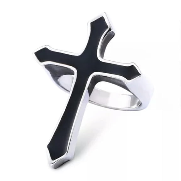 K-KED Vintage Black Enamel Cross Ring Solid Stainless Steel Men's Crusaders Biker Ring-9