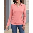 thumbnail image 6 of Womens T-Shirts Long Sleeve Banded Bottom Tops Business Casual Tops Collared V Neck Blouses Pink XL, 6 of 7