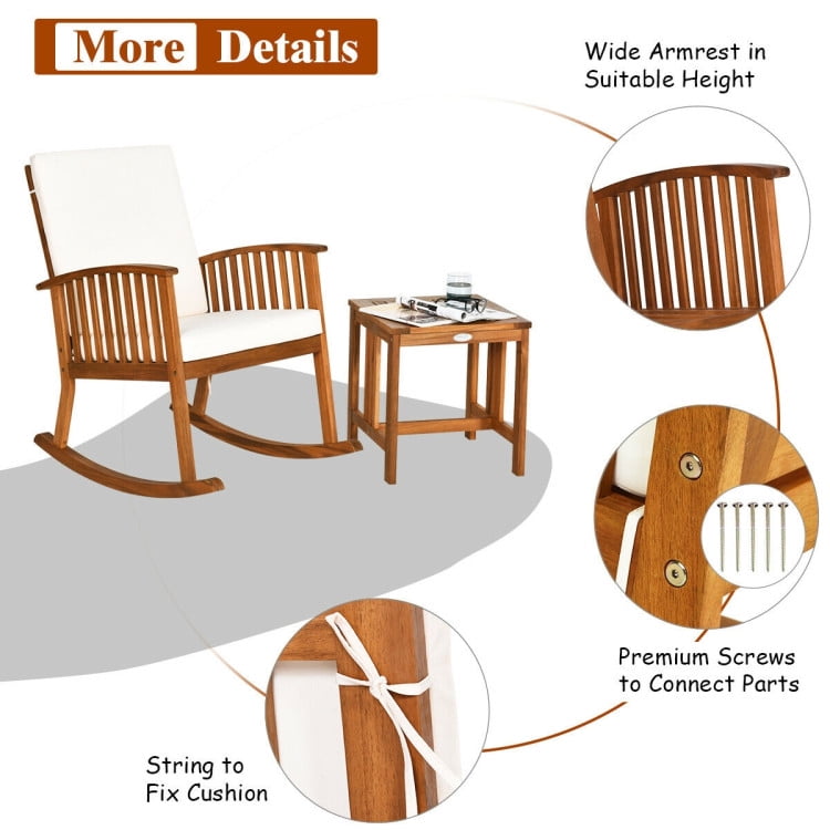Aimee Lii 2 Pieces Acacia Wood Patio Rocking Chair Table Set, Wooden Patio Furniture Set