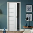thumbnail image 3 of Panel Lite Pocket Door 32 x 80 with Frames | Quadro 4088 White Silk with Frosted Opaque Glass | Kit Trims Rail Hardware | Solid Wood Interior Pantry Kitchen Bedroom Sliding Closet Sturdy Doors, 3 of 6