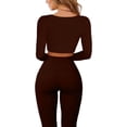 thumbnail image 2 of SURJDE Workout Sets for Women 2 Piece Seamless Long Sleeve Crop Tops Ribbed High Waist Leggings, 2 of 4