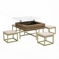 thumbnail image 2 of Modern Lift-Top Coffee Table Set with Storage & 4 Ottomans|White & Walnut, 2 of 10