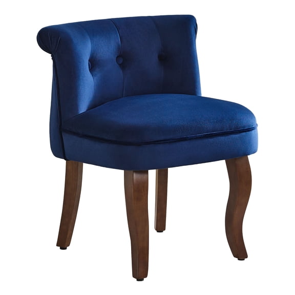 Velvet Vanity Chair with Back, Tufted Upholstered Vanity Stool with Solid Wood Legs, Mid Century Small Makeup Chair for Vanity, Accent Chair for Bedroom, Living Room, Navy
