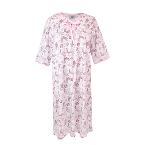 Silvert's Women Open Back Knit Hospital Gown, S, Pink Bloom