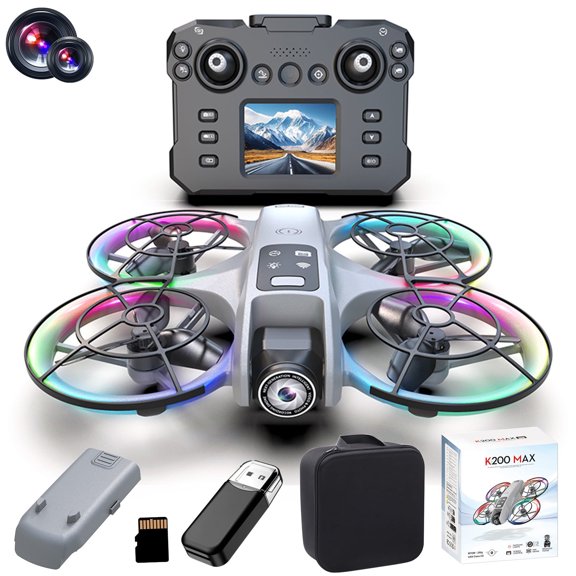 Gifts for 14 Year Old Boy,Drone with 2.4 inch Screen Remote Control Brushless Motor and Cool LED Lights Drones 2.4G RC Quadcopter Altitude Hold Obstacle Avoidance for Kids Adults,Gray