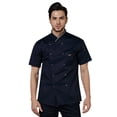 thumbnail image 2 of Men's Chef Jacket Classic Restaurant Kitchen Work Clothes Unisex Chef Jacket Long Sleeve Hotel Kitchen with Stylish Red Buttons,Blue,M, 2 of 6