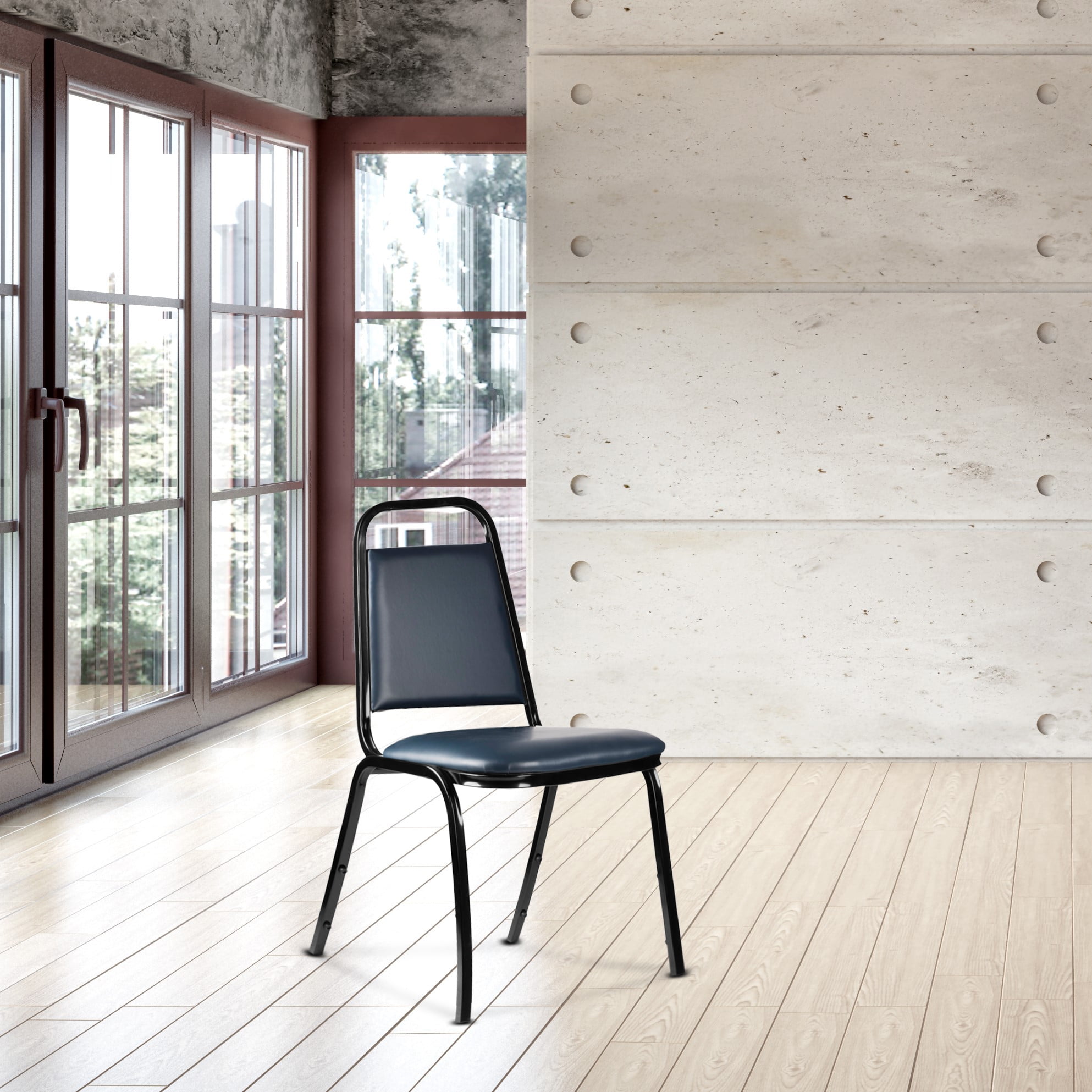 Hampden Furnishings Stella Collection  Vinyl Padded Stack Chair, Dark Blue, Pack of 2