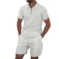 thumbnail image 2 of Men'S Half Zip for . Short Sleeve Shirt and Drawstring Shorts Two Piece Outfit White L, 2 of 6