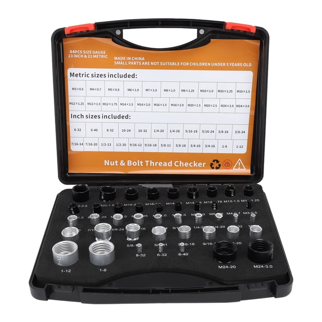 44PCS Comprobador de Roscas de Tuercas y Pernos Calibre Identificador de Tuercas de Pernos de Alta Precisión de Aluminio con Caja de Almacenamiento para Tuercas Imperiales y Métricas