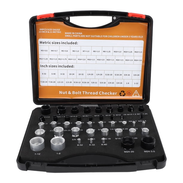 44PCS Comprobador de Roscas de Tuercas y Pernos Calibre Identificador de Tuercas de Pernos de Alta Precisión de Aluminio con Caja de Almacenamiento para Tuercas Imperiales y Métricas