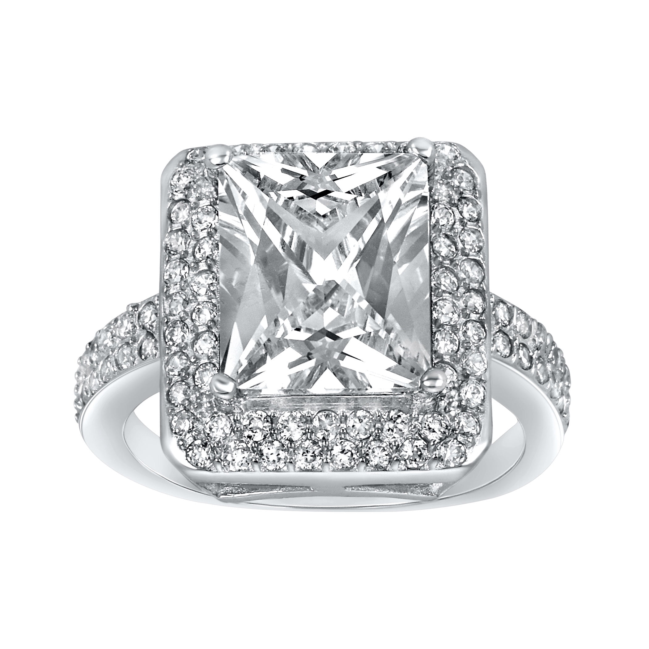 ELYA Jewelry Women's Radiant-Cut Clear Cubic Zirconia Sterling Silver Ring