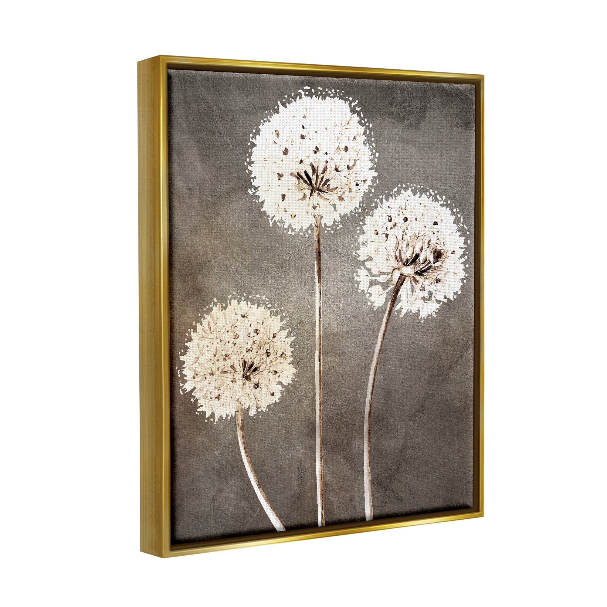 Stupell Industries Fluffy Dandelion Plants Wildflower Botanical Blooms Graphic Art Metallic Gold Floating Framed Canvas Print Wall Art, Design by Kim Allen