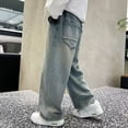 thumbnail image 3 of Mercatoo Boys Baggy Straight Jeans Classic Wide Leg Elastic Waist Y1k Denim Skater Streetwear Youth Trendy Loose Casual Pants, 3 of 8