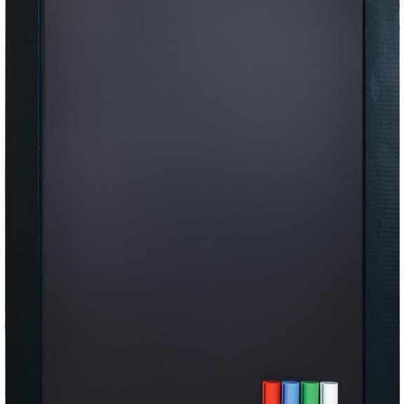 Size 20" x 30", Wood Frame, Chalkboard Sign, Vertical or Horizontal Wall Mount, Includes 4 Chalk Markers, Chalk & Eraser, by Better Office Products (Solid Black)