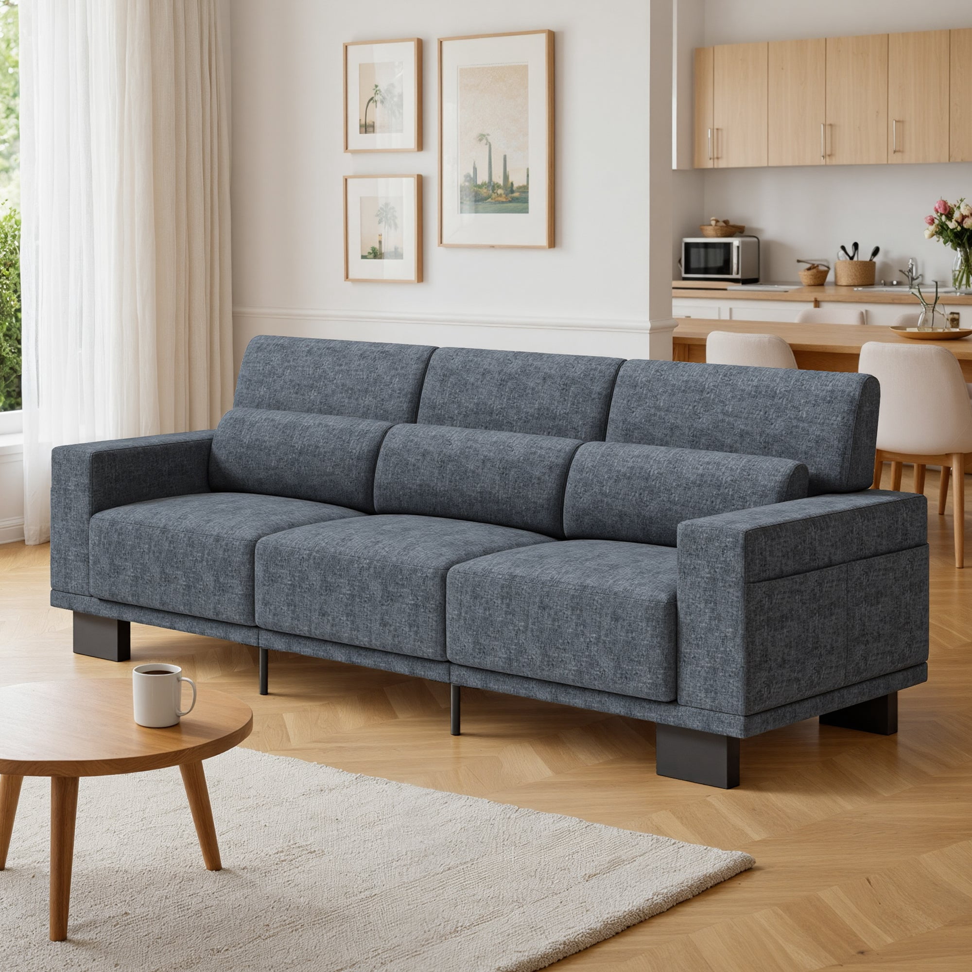 Aiho 89" Chenille Sofa 3-Seater, Pet Friendly Deep Seat Modern Couch with Wide Armrests for Living Room, Dark Gray
