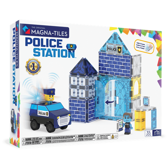 MAGNA-TILES® Police Station 35-Piece Magnetic Construction Set, The Original Magnetic Building Brand