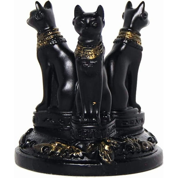 Triple Egyptian Bast Bastet Cats Crystal Sphere Ball - Stand Display Base Holder Resin Figurines Statue - Home Decoration for 12×10×8cm/4.72×3.94×3.15in Sphere (Bast)