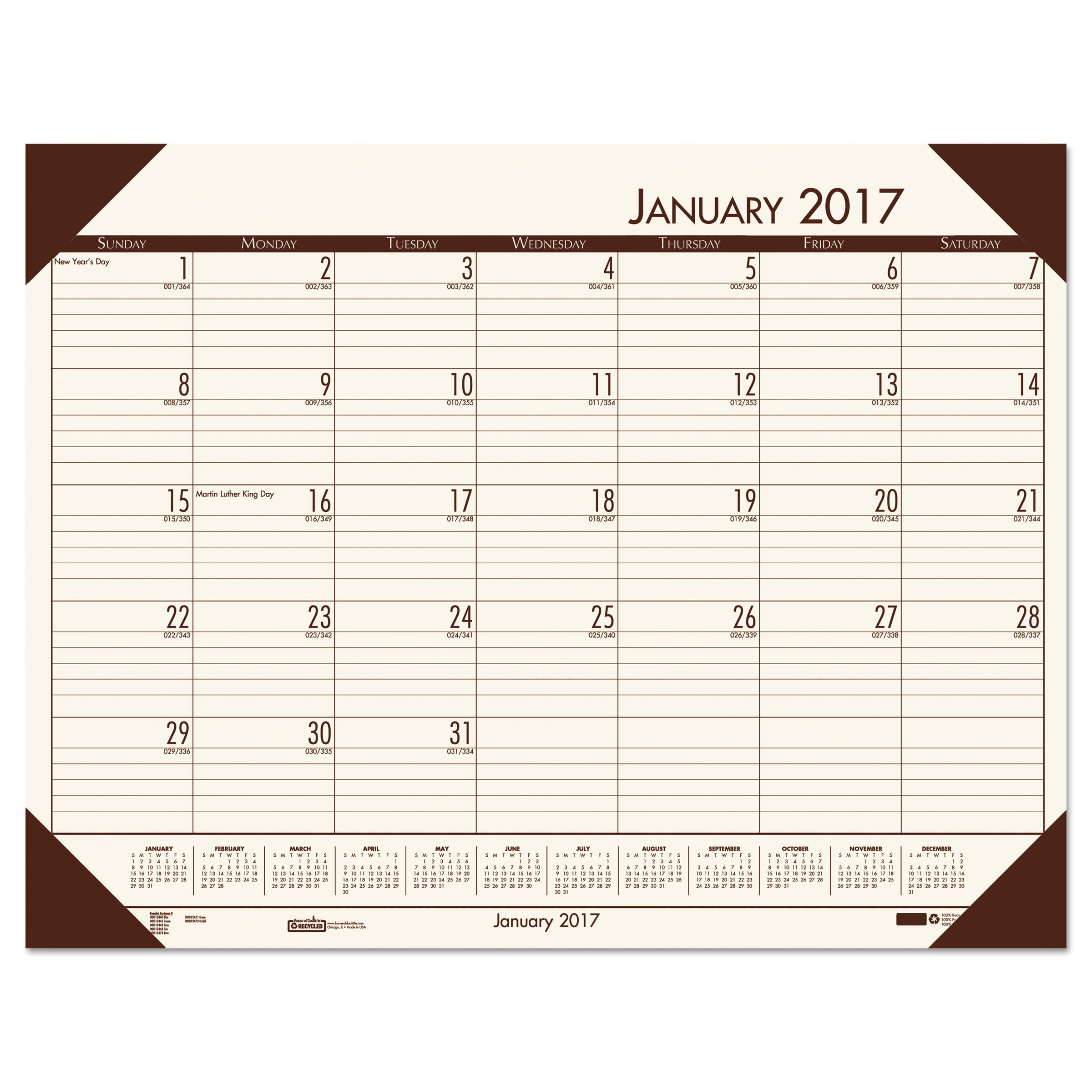 House of Doolittle Recycled EcoTones Moonlight Cream Monthly Desk Pad Calendar, 22 x 17, 2018