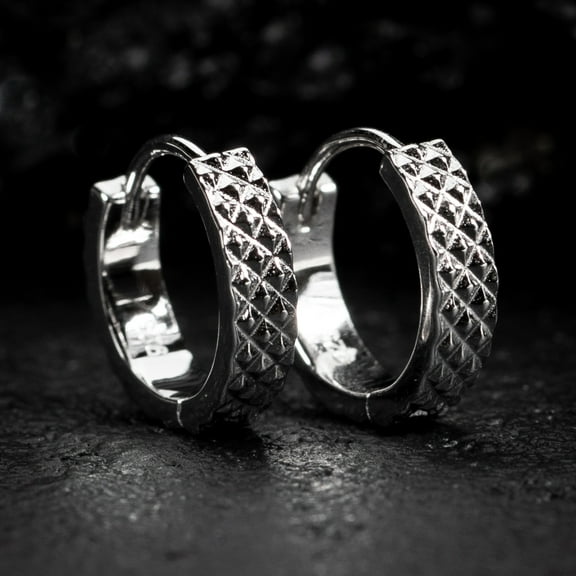 Mens Small Solid White Gold Plated 925 Sterling Silver Diamond Cut Hoop Earrings