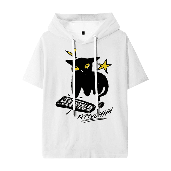 Caseoh Kittyuh Hooded T-shirt Women Men Short Sleeve Tee Casual Fashion Tops