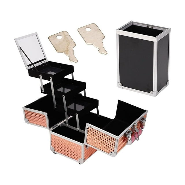 Maletin para Maquillaje, Estuche de Maquillaje Profesional con 3 Bandejas y Espejo, Caja de Maquillaje Portátil con Cerradura, Aluminio Caja para Maquillaje Ideal Para Viajes y Cosmetiquera (Negro)