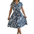 thumbnail image 2 of Women'S Summer V Neck Cap Sleeve Floral Sundresses Flowy Summer Dresses for Women 2025 Dark Blue L, 2 of 9