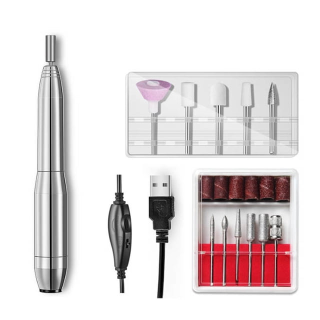 Electric Nail File Kit USB Manicure Pen Nail Drill Machine with Drill Bits Sand Bands