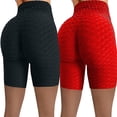 thumbnail image 5 of Gibobby Pantalon cortos yoga mujer Pantalones de cintura elástica alta para fitness, pantalones cortos de Yoga arrugados para mujer, pantalones de Yog(Rojo,XG), 5 of 5