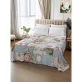 thumbnail image 2 of Green Blue Pink Botanical Twim Size Flat Sheet, Wrinkleproof & Fadeproof Cooling Flat Bed Sheet Only, Spring Floral Vintage Breathable Soft Bedding Top Sheets 66 x 96 Inches, 2 of 8
