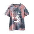 thumbnail image 1 of Blusa de manga corta con cuello redondo y estampado de lazo suelto para mujer Pompotops hfajkhk140630, 1 of 9
