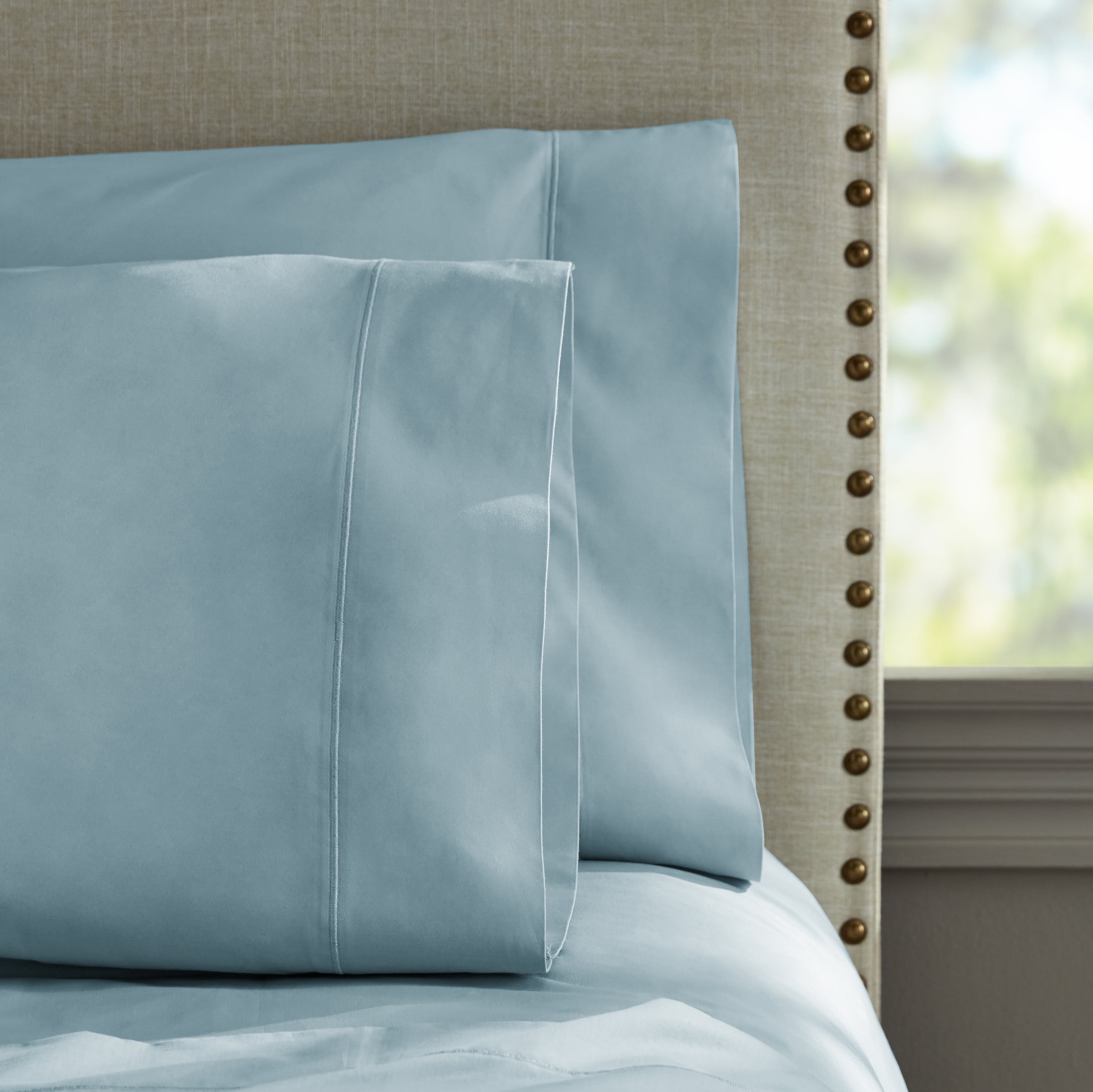 Hotel Style Luxury 4-Piece 600 Thread Count Blue Solid Cotton Bed Sheet Set, Full