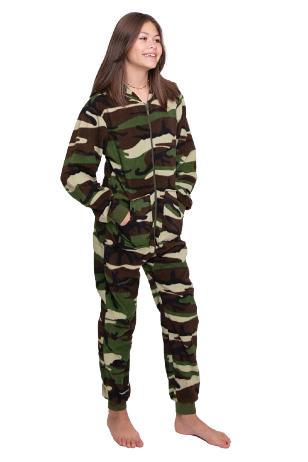Big Feet Pajama Company Hoodie Fleece Camouflage Onesie Jumpsuit Pajamas for Boys & Girls, Footless, Unisex, Size 12