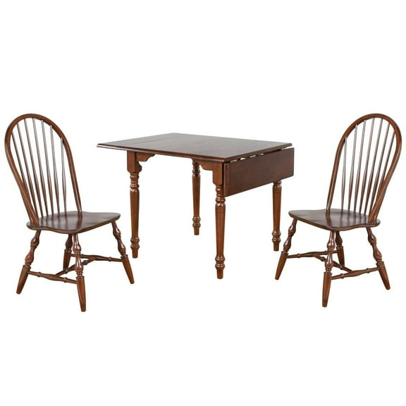 Andrews 3 Pc 48" Rectangular Drop Leaf Dining Set Extendable Brown Wood 2 Chairs